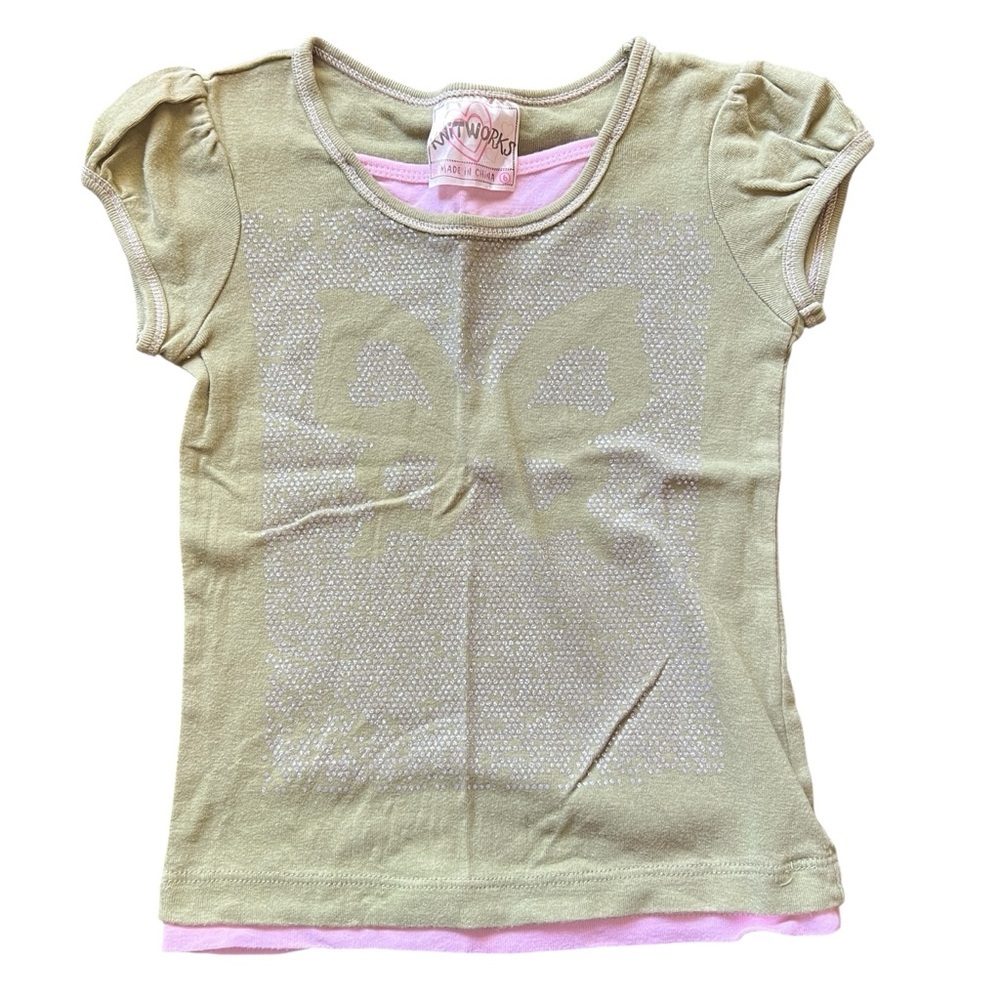Y2K KnitWorks Butterfly Glitter Girls Tee Layered Puff Sleeve Top Size 6